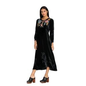 Johnny Was Bianca Velvet Maxi Dress 2X Plus Beautiful Embroidery Boho